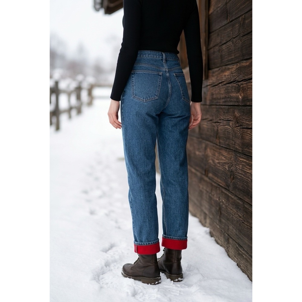Vintage L.L. Bean Fleece Lined Jeans High Waist Relaxed Straight Blue 12 Reg